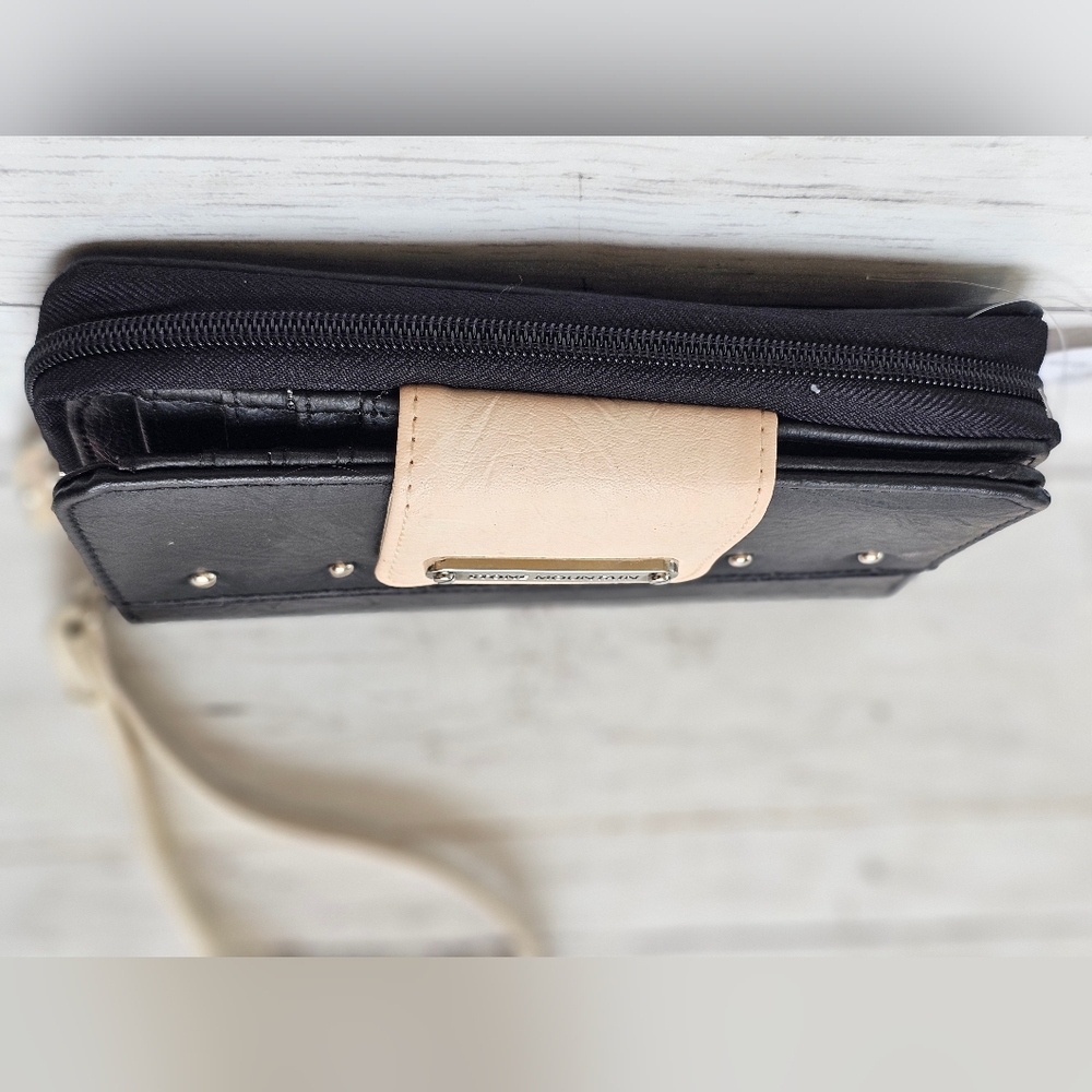 Stone Mountain Western Leather Black & Cream Large Wristlet Wallet Bag - Picture 4 of 6